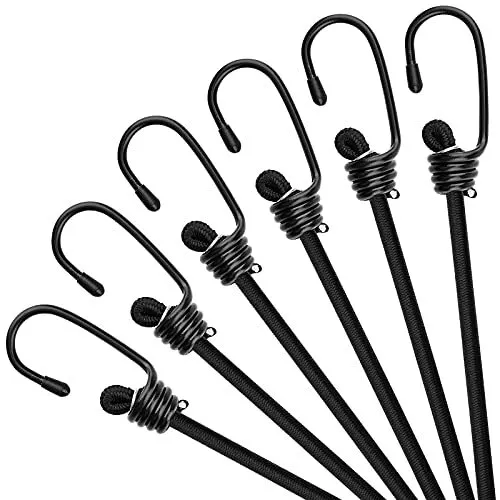 18 inch Bungee Cords with Hooks - Black Bungee Cords 6 Pcs