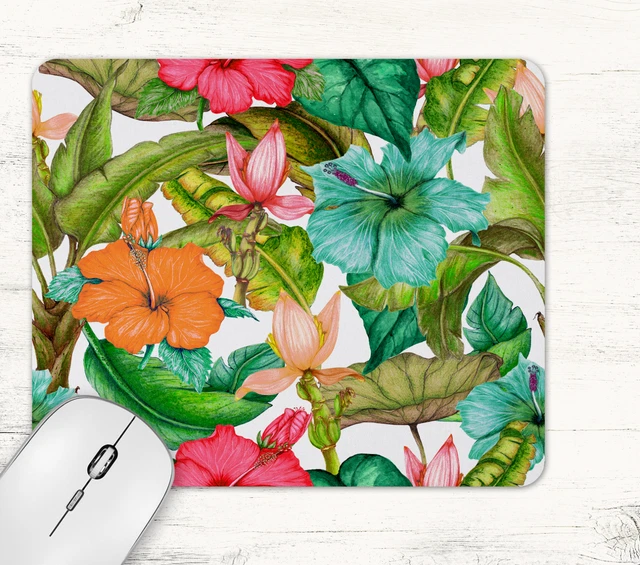 Tropical Flowers Watercolour Print Mouse Pad Mat Non Fading Non Slip Neoprene