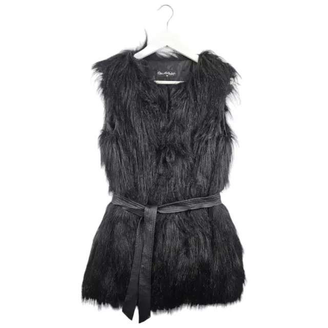 Miss Selfridge Womens Black Belted Faux Fur Gilet Bodywarmer Jacket Size M
