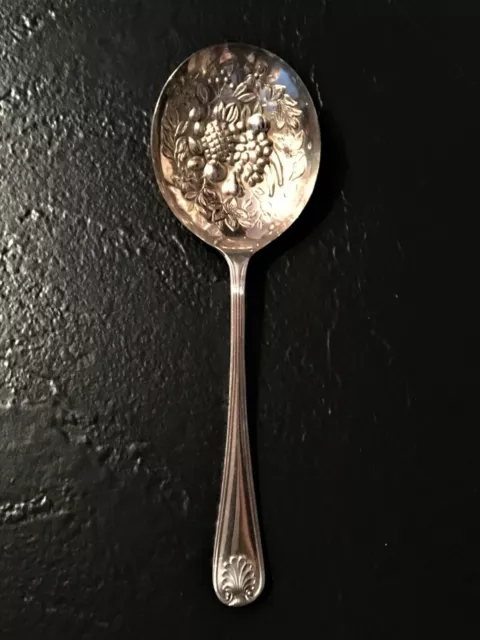VINTAGE Silverplate REPOUSSE' EMBOSSED FRUIT SPOON, 8.75" length, EUC