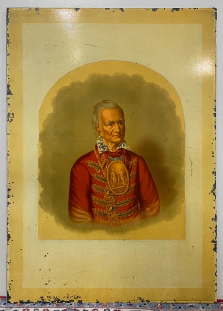 Antique Enamel Metal Chief Red Jacket Antique Trade Sign