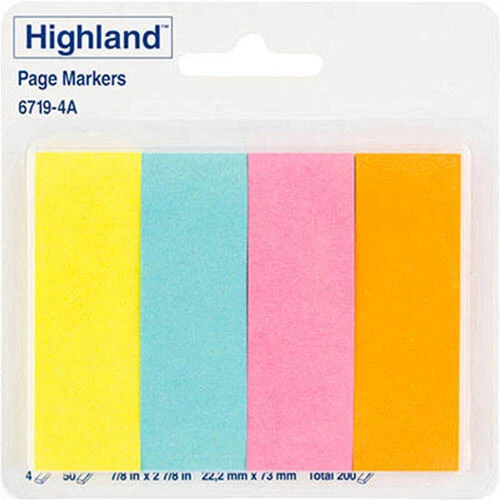 Highland Adhesive Notes Page Markers 200 Sheets 22x73mm Bright Colors Assorted