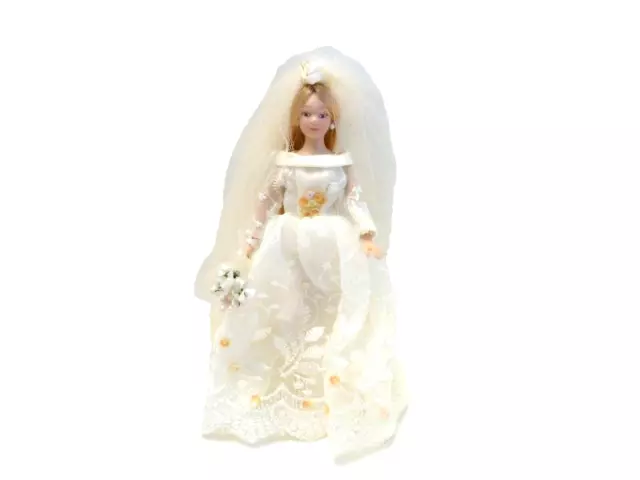 Dolls House Doll Bride Grace Wearing Cream Bridal Dress Miniature 1:12th Scale