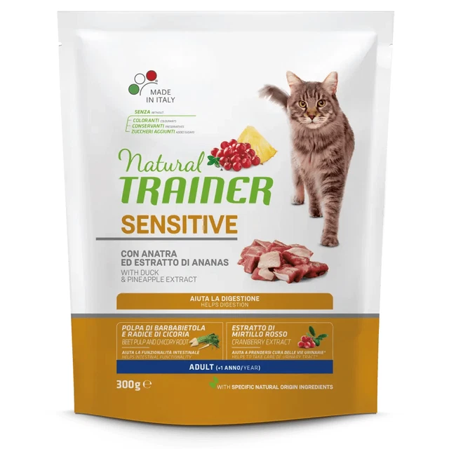 x12 Natural Trainer Cibo Secco Sensitive Adult con anatra Gatto Croccantini