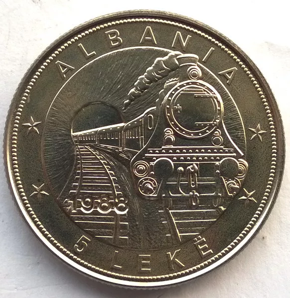 Albania 1988 Railway Train 5 Leke Coin,BU