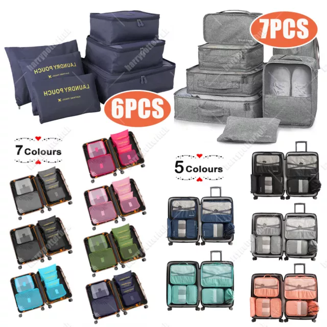 6/7pcs Packing Cubes Luggage Storage Organiser Travel Compression Suitcase Bags