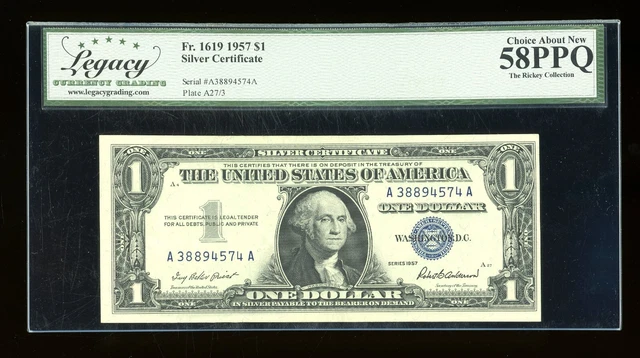 DBR 1957 Silver Fr. 1619 AA Block Legacy 58 PPQ Serial A38894574A