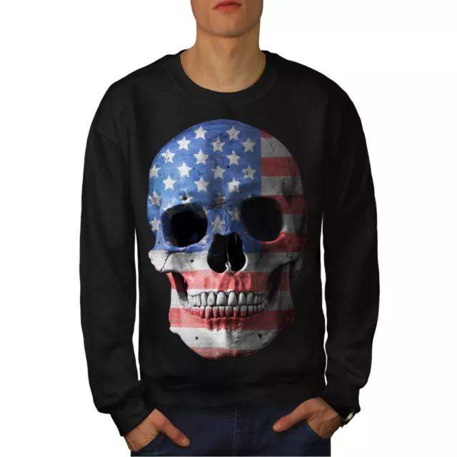 Felpa da uomo Wellcoda Skull Flag American USA, maglione pullover death casual