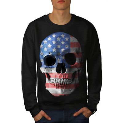 Wellcoda Skull Flag American USA Mens Sweatshirt, Death Casual Pullover Jumper