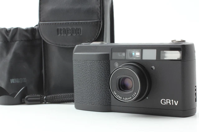 Read![MINT w/hood] Ricoh GR1 Silver Point & Shoot 35mm Film Camera From JAPAN