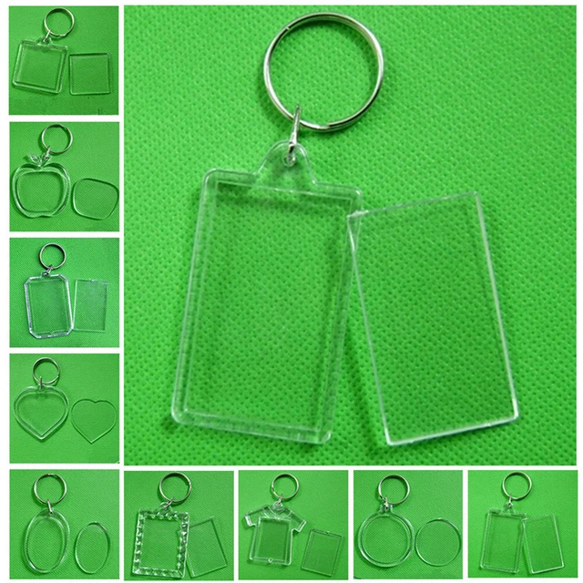 Frame Keyring Acrylic Insert Photo Picture Ring Key Chains DIY Split Transparent