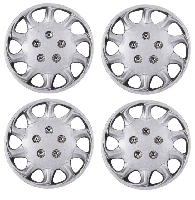 Set Of 4 Dakar Style 15 Inch Hub Caps Wheel Trims – Black Silver Plastic, Universal Fit For R15 Wheels