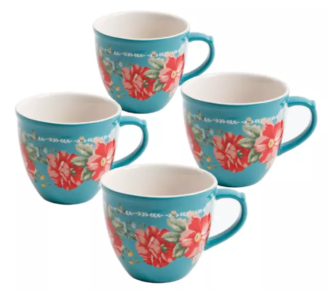 The Pioneer Woman Vintage Floral 4-Piece 16-Ounce Latte Mug Set Stoneware Cups 3