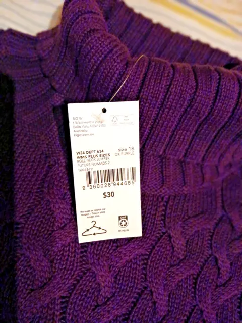 Women's Roll Neck Jumper - Dark Purple - Size 18