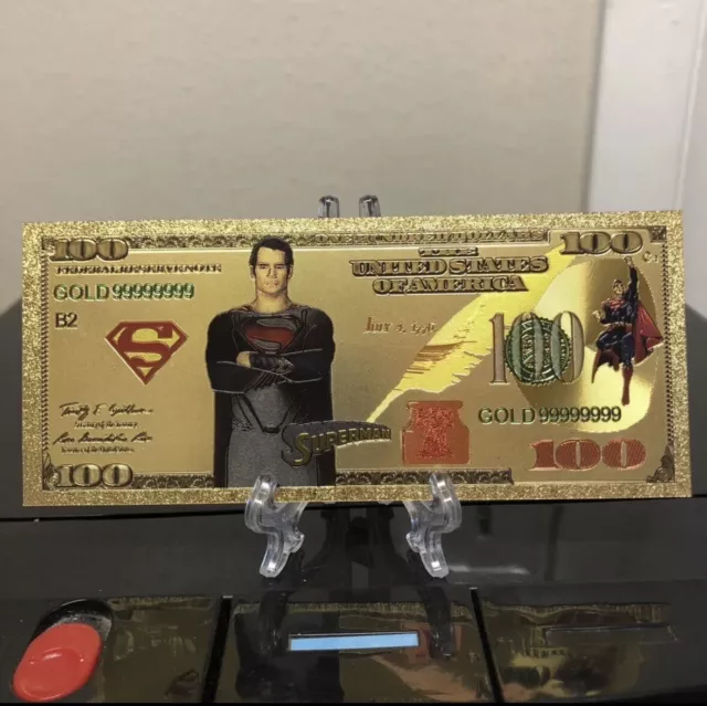 24k Gold Foil Plated Superman Banknote DC Comics Collectible