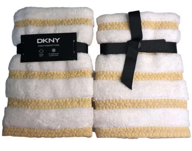 Fingertip Towels DKNY Bathroom Set of 2 Yellow White Striped Beach Summer House