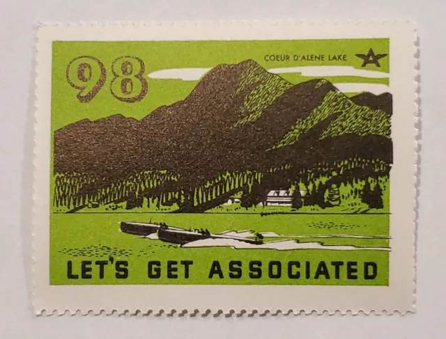 #98 Coeur d' Alene Lake, Idaho - Let’s Get Associated - 1938 Poster Stamp
