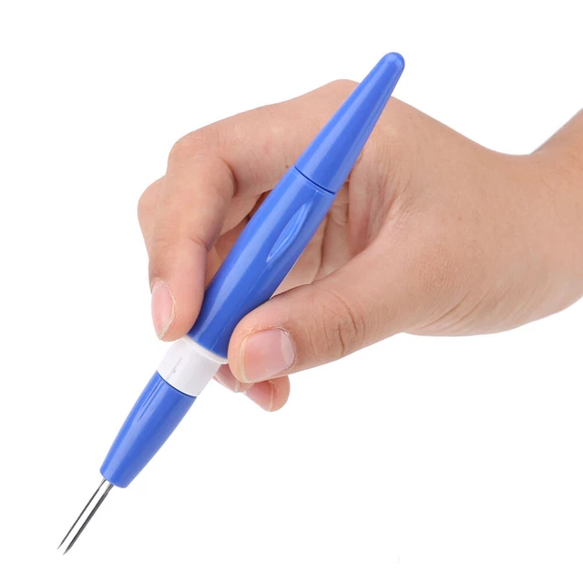 Pluma perforadora bordada con aguja de fieltro azul con conjunto de 3 agujas finas herramienta lana