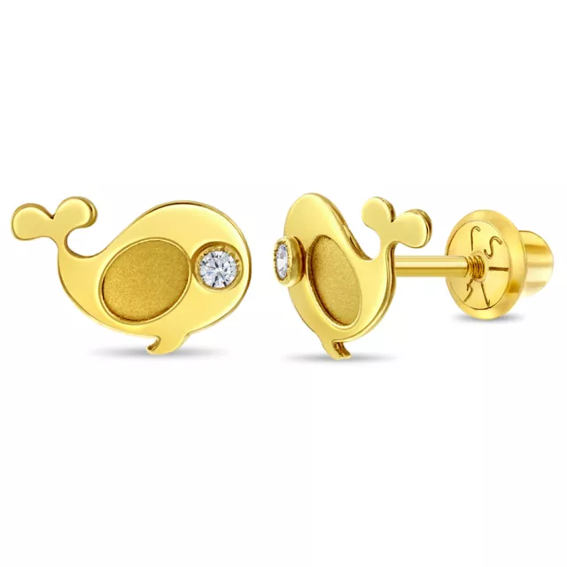 Natación Ballena Circonita Transparente Niño / Pendientes Niña De de Rosca - 14k