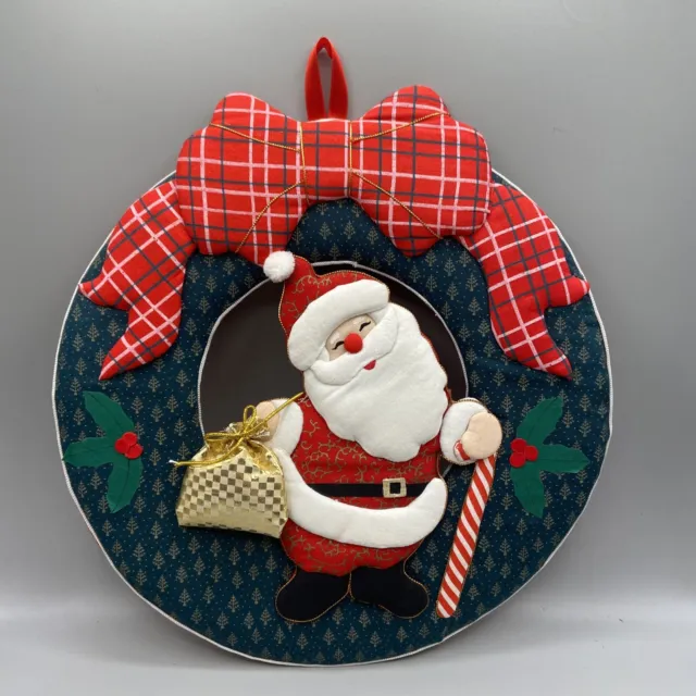 Vintage Christmas Wreath Santa Claus Holiday Puffy Wreath  12" Handmade C2