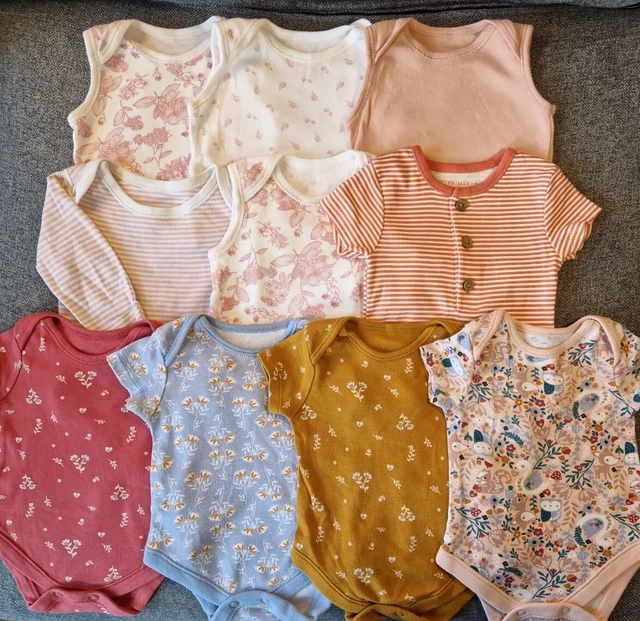 Baby Girls Bodysuit Bundle 0-3 Months floral striped Bodysuit TU Nutmeg (328)