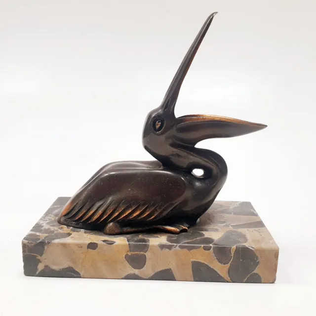 Sculpture Statue Animalière Oiseau Pelican Signé M. Bertin Art Déco Bronze