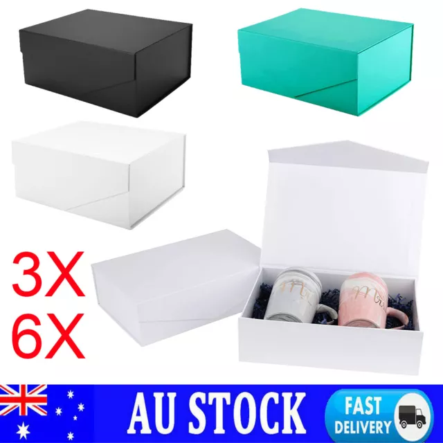 Magnetic Lid Hard Gift Box Black White Green Wrapping Hamper Packaging Large AU