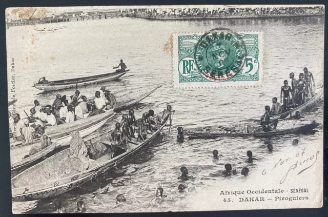 1907 Dakar French Senegal RPPC Postcard Cover To Finland Boatmen Scene