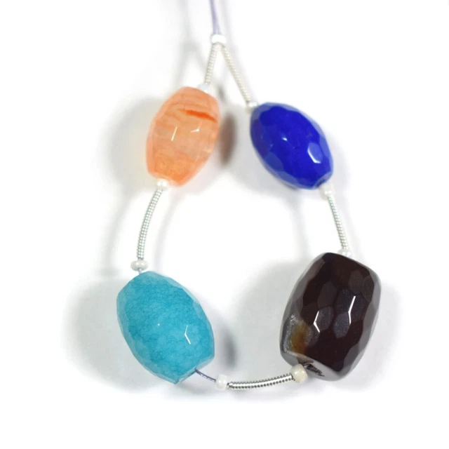 A++ Natural Multi Color Faceted Drum Shape Gemstone 4" Loose Beads For Jewelry