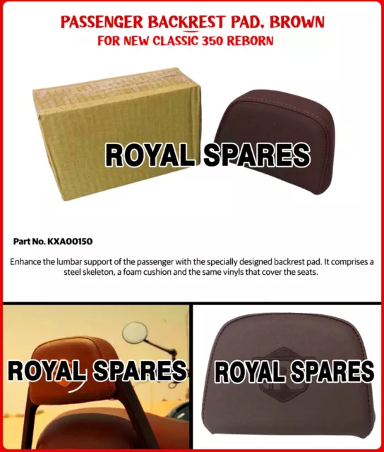 "PASSENGER BACKREST PAD, BROWN" Fit For New Royal Enfield Classic 350 Reborn