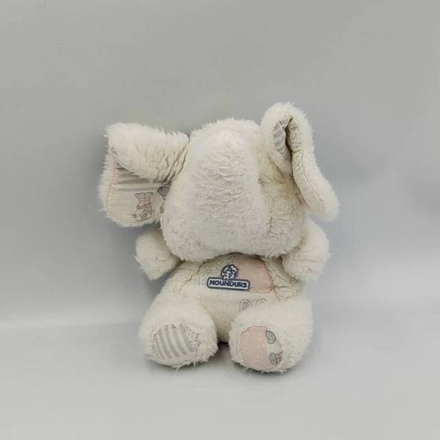 Ancien Doudou peluche éléphant blanc rose bleu motifs Nounours - 31265