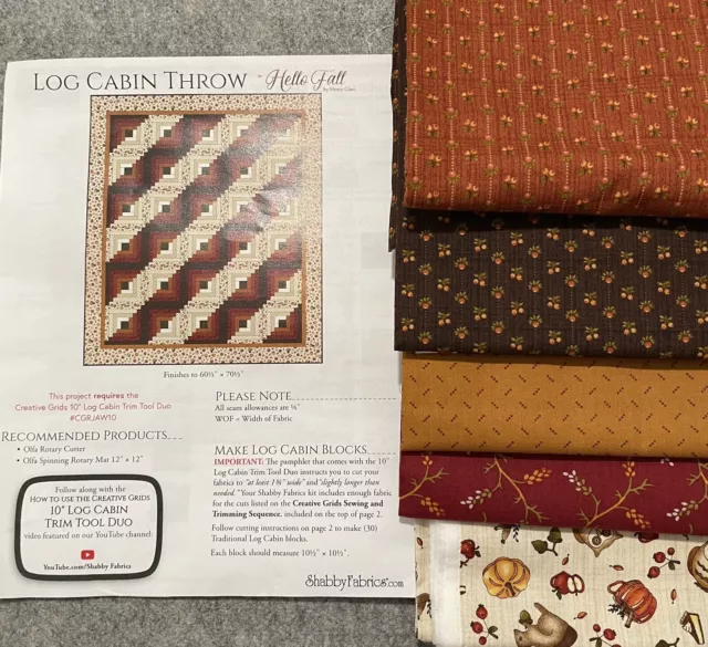 Hello Fall Log Cabin Throw Quilt Kit and 10” Log Cabin Trim Tool Duo