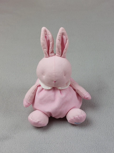 Doudou lapin boule rayé tout rose col blanc 26 cm bébé Klorane