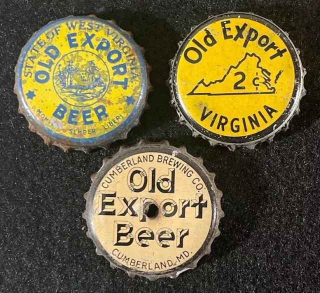3 Old Export Cork Beer Bottle Cap Cumberland Maryland Crown West Virginia Wv Tax