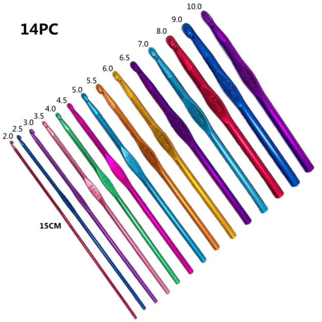 Easy and Efficient Crocheting with this 14pcs Metal Handle Crochet Needle Set