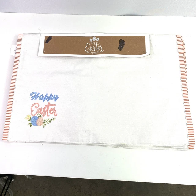 Juego de 4 Alfombrillas Lugar de Pascua Feliz Pascua Naranja Azul Pastel Algodón Muselina Nuevo