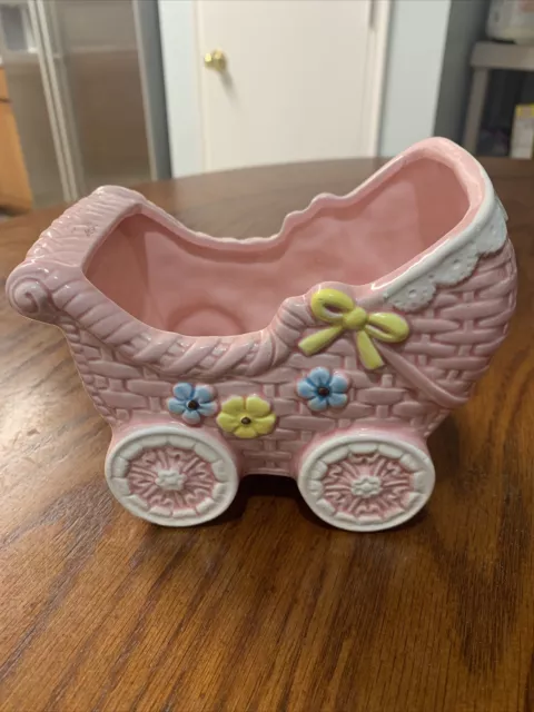 ARDCO Vintage Girl Pink Planter Baby Buggy C 3793