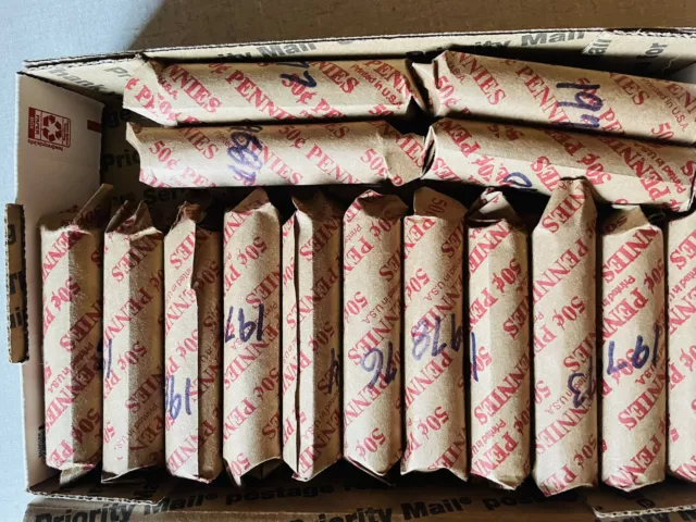 29 Rolls Of Pre 1982 Copper Pennies Including 1 That Is Unsearched And 2 With D