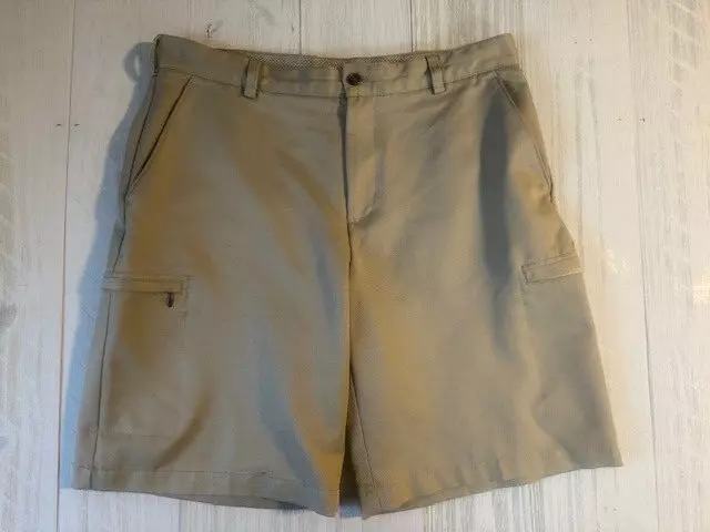 IZOD MENS GOLF Beige Shorts Chino Casual Summer Pants Classic Fit Waist ...
