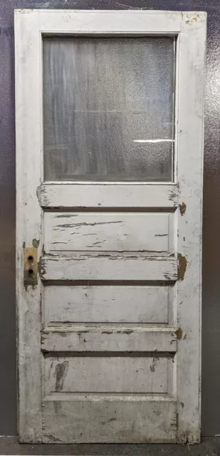 32"x78" Antique Vintage Old SOLID Wood Wooden Entry Door Window Wavy Glass Lite