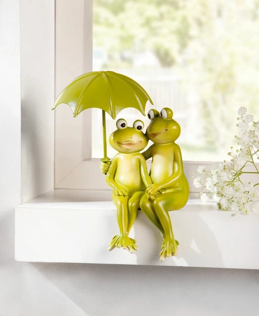 Salvare Set 2x Froschpaar " Schermo " Plastica Poliresina IN Metallo Casa Deko
