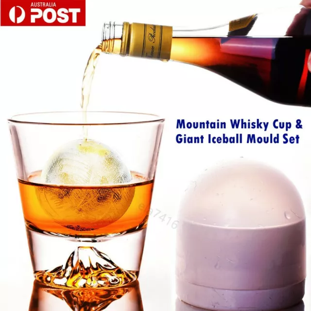 Wine Whiskey Whisky Glass Tumbler +Giant Ice Ball Cube Mould Mold Maker Gift Set