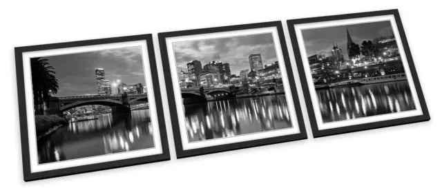 Melbourne Australia Skyline B&W FRAMED ART PRINTS SET Picture Poster Square