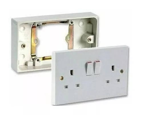 Single to Double Socket Converter Surface Adaptor Box & 2 Gang Twin 13A Outlet