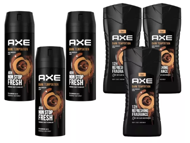 AXE Dark Temptation Duschgel Deo Set3x Showergel 3x Deospray Deodorant Bodyspray