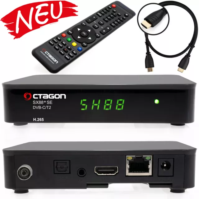 Octagon SX88SE+ DVB-C/T2 HD Kabel Receiver PVR Ready mit Aufnahmefunktion HDMI