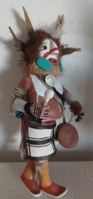 Muñeca Kachina baterista de madera de algodón tallada Hopi - ¡Bonita! - Sin firmar