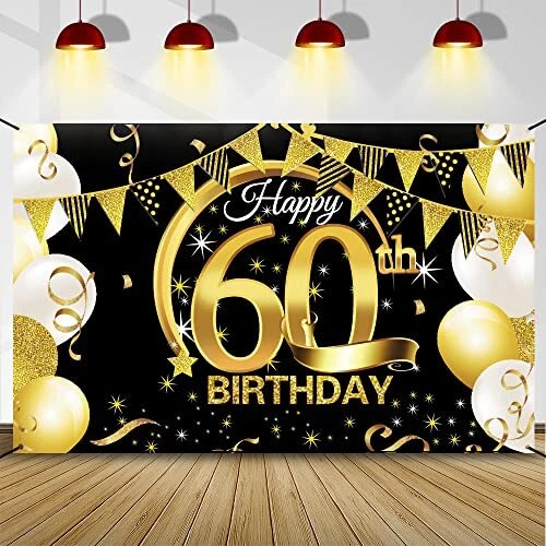 Striscione Decorativo 25° Compleanno - Nero E Oro, Tessuto Extra Large, Per Feste Di Compleanno