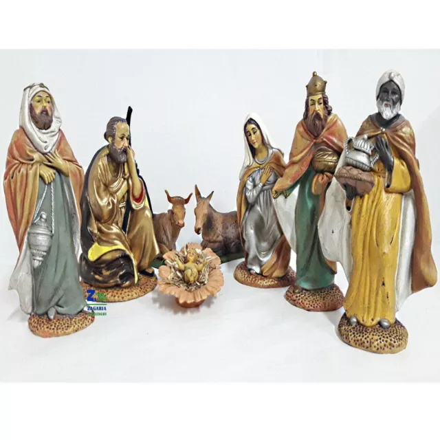 Presepe Statue Set Nativita' 8 Pz In Resina Cm 13 / 21 H Personaggi Presepio