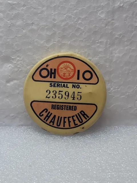 Vintage OHIO Registered Chauffeur License Badge Pin Button Pinback Serial No